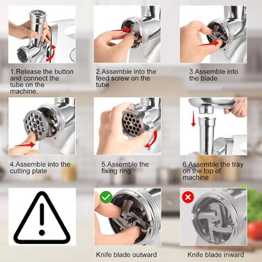 Електрична м'ясорубка та машина для ковбас 2800 Вт, з реверсом, 3 диски, набір для ковбас та куббе (біла)