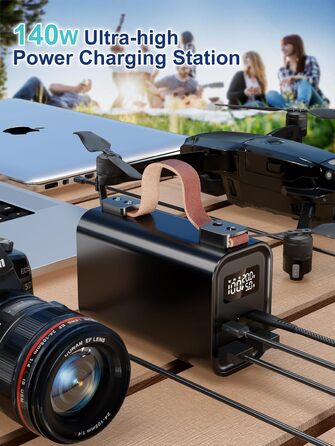 Портативний акумулятор для ноутбука 140W, 50000mAh: Power Bank з LED дисплеєм, PD3.1, QC4.0, 4 виходи та 2 входи (Чорний)