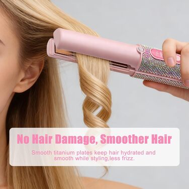 Бездротовий випрямляч для волосся Mini Glätteisen Titan з акумулятором 5000mAh, рожевий: 2-в-1 для випрямлення та завивки, портативний міні-випрямляч для подорожей з швидким нагрівом до 210°C
