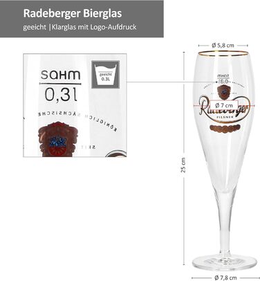 Набір Van Well з 6 пивних келихів Radeberger Pilsener 0,3 л калібрований I Pilstulpe з логотипом I Пивний келих прозорий