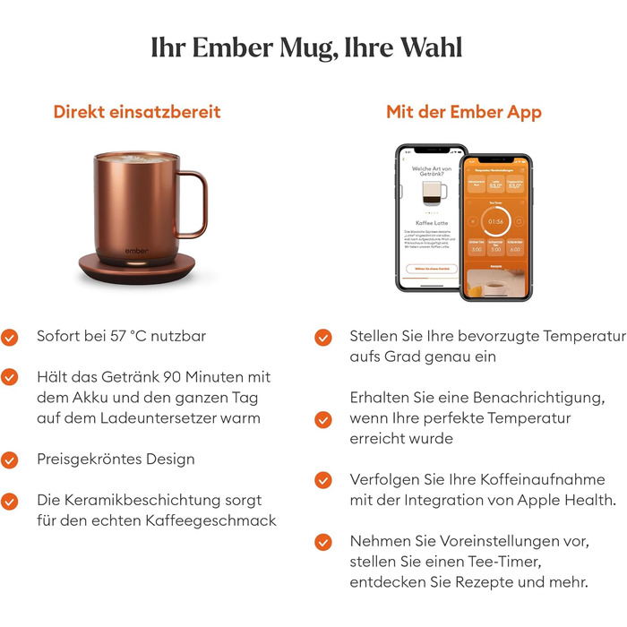 Розумний термокружка Ember Smart Mug 2, 295 мл, з регулюванням температури, керування через додаток, акумулятор, LED дисплей, мідний колір
