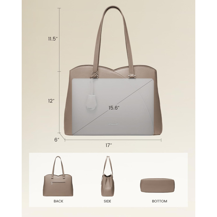 LOVEVOOK Сумка жіноча велика, шопер для ноутбука, сумка для роботи, офісна сумка, з PU шкіри, на плечі, для навчання, тоут-сумка для роботи, бізнесу, університету, школи (15,6 дюймів, тауп)