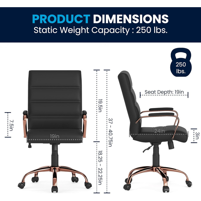 Крісло шеф Flash Furniture, обшите білою шкірою, з червонозолотим каркасом, 61 x 58,5 x 103,5 см
