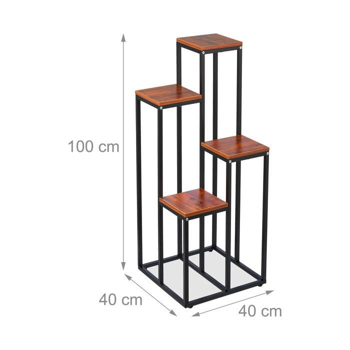 Підставка для квітів Relaxdays з 4 полицями (чорного кольору)