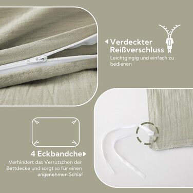 Набір постільної білизни SOULFUL з мусліну 200x200, бавовна, 2 шт. (простирадло 135x200 см, 2 наволочки 80x80 см), з блискавкою, ÖKO-TEX, Небесно-зелений