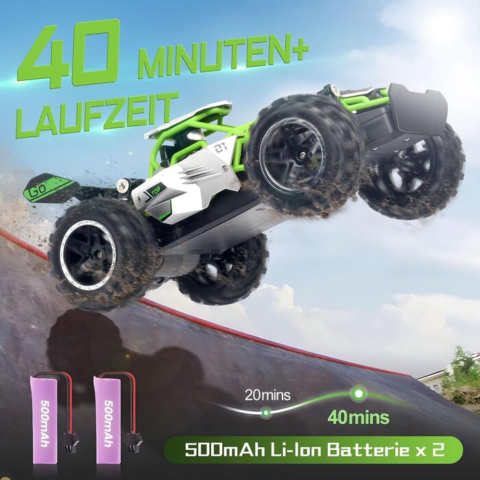 RC Monster Truck 1:18 2.4GHz, позашляховик, водонепроникний, швидкість 20+ км/год, зелений