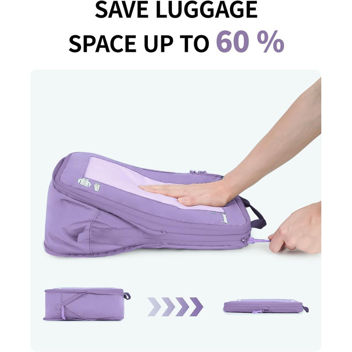 Набір органайзерів для валізи та рюкзака ECOHUB, компресійні пакувальні куби для одягу, 5 предметів (світло-фіолетовий)