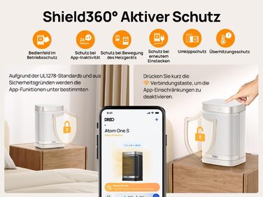 Електричний обігрівач Dreo Atom One S: тихий, енергоефективний, з Wi-Fi, пультом керування та 12-годинним таймером, 1500W, 3 режими, 3 швидкості, PTC кераміка, білий