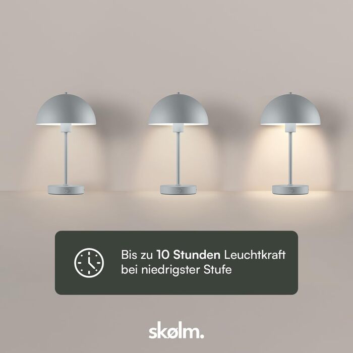 LED настільна лампа Skølm Aeriala: диммування, USB-C зарядка, тепле світло, до 10 годин роботи, метал, сірий колір