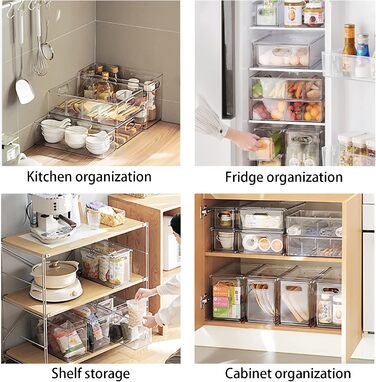 Органайзери для холодильника MineSign (4 шт.): висувні контейнери для зберігання продуктів, прозорий пластик, для кухні та комори (2S + 3L + 2XL)