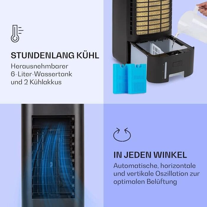 Клариштейн Охолоджувач повітря з водяним охолодженням IceWind Max, 4-в-1: охолоджувач, зволожувач, вентилятор, нічний режим, 60W, 330 м³/год, білий/чорний