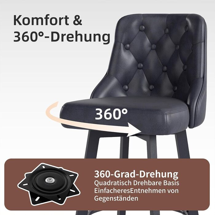 Барні стільці Youhauchair 2 шт., Чорні, регульовані, з підніжкою, 66.5 см, 150 кг