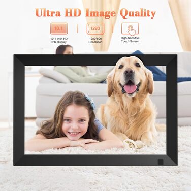 Цифровий фоторамка 10.1 дюйма з Wi-Fi, 64GB пам'яті, IPS LCD сенсорний екран 1280x800, автоповорот, аудіо, швидке завантаження фото та відео, чорний