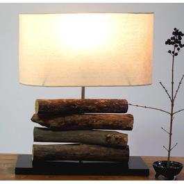 Настільна лампа / настільний світильник, ручна робота на Балі з натурального матеріалу, корч, бавовна - модель Mukata, бавовняна тканина, 42x34x16 см, настільні лампи з натуральних матеріалів