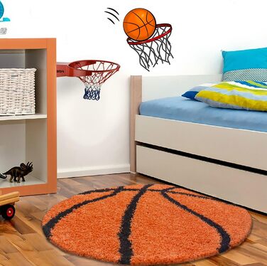 Дитячий килимок Carpettex Баскетбольний дизайн - Волохатий килим дитяча для дівчаток і хлопчиків Super Soft Fluffy - круглий ігровий килимок Дитячий килимок Ігровий килимок Дитяча кімната (100 см круглий, помаранчевий)