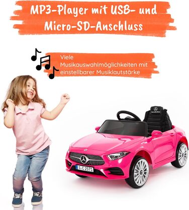 Дитячий електромобіль Mercedes CLS 350 AMG рожевий, ліцензія, 12V, шкіряні сидіння, пульт, MP3