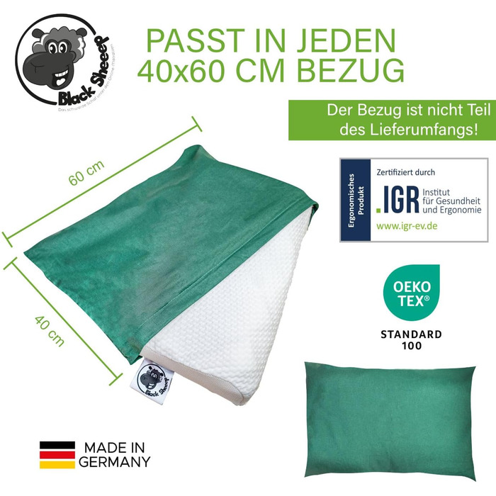 Ортопедична подушка для шиї та голови Black Sheeep з ефектом пам'яті (Memory Foam), ергономічна, з чохлом з евкаліпту для алергіків та тих, хто спить на боці, Made in Germany