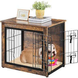 Клітка для собак Yaheetech Wood, Клітка для собак у стилі меблів, Клітка для домашніх тварин з 2 дверцятами та подушками, Сучасна будка для собак малого/середнього розміру до 61 кг, 69x561 см, коричнева