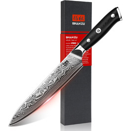 Японський ніж SHAN ZU 15 см з дамаської сталі, PRO Series - універсальний ніж для кухні з лезом з 67 шарів вуглецевої сталі та ручкою G10