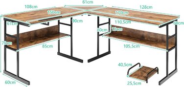 Подібний стіл COSTWAY, дерев'яний кутовий стіл з відкидною стільницею, нижньою книжковою шафою та підставкою для процесора, креслярський стіл Комп'ютерний стіл для домашнього офісу, 170 x 150 x 75 см (коричневий)