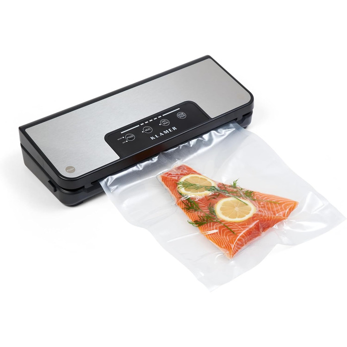 Вакууматор KLAMER Vakuumierer Pro 80 (2025) для сухих та вологих продуктів, для Sous Vide, сріблястий, з пакетами та шлангом