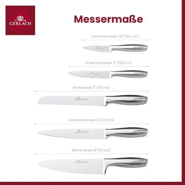 Набір кухонних ножів Gerlach Modern: 5 ножів у блоці з нержавіючої сталі. Кухонні ножі, блендер, ніж для хліба, ніж для овочів, кухонні аксесуари