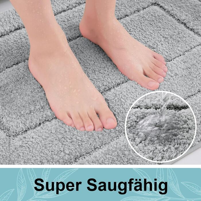 Килимок для ванної кімнати Homaxy з мікрофібри, неслизький, 60x90 см, сірий