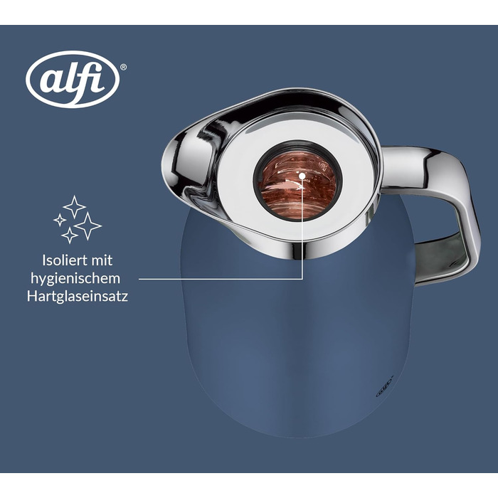 Термос Alfi SKYLINE 1.0л, пастельний колір, нержавіюча сталь з гігієнічним скляним вкладишем, обертовий замок з зручною кнопкою, ергономічна ручка, ідеальний для кави та чаю, BPA-free (1000 мл, Deep Water Mat)