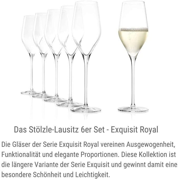 Келихи для шампанського 265 мл, набір із 6 предметів, вишуканий Royal Stölzle Lausitz