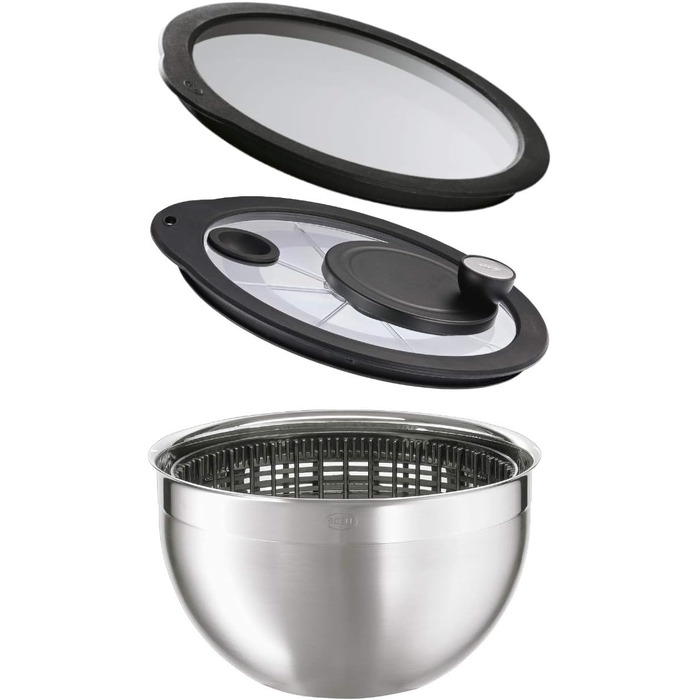 Салатниця-центрифуга RÖSLE з нержавіючої сталі 18/10, діаметр 24 см, з кришкою для зберігання