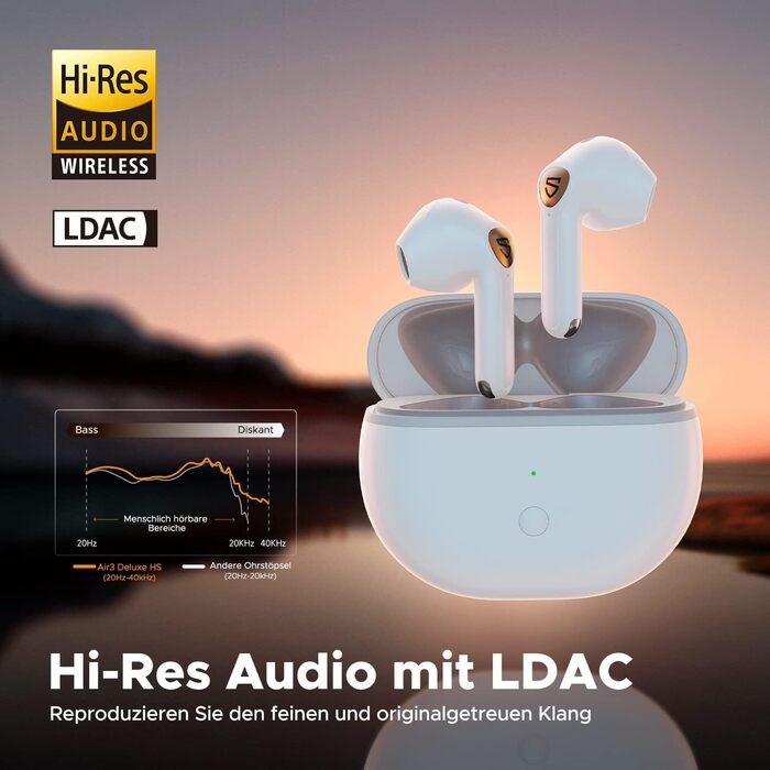 Бездротові навушники SoundPEATS Air3 Deluxe HS, LDAC Hi-Res Audio, Bluetooth 5.3, мікрофон ENC, 20 год, білий