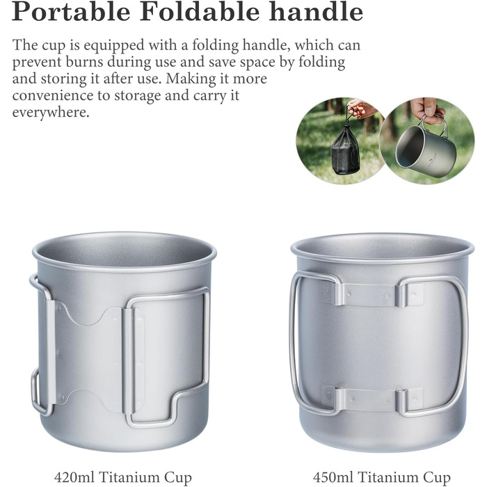 iBasingo Titan Becher: туристичний посуд, термокружка, чашка для кемпінгу з кришкою та складним ручками (200-750 мл)