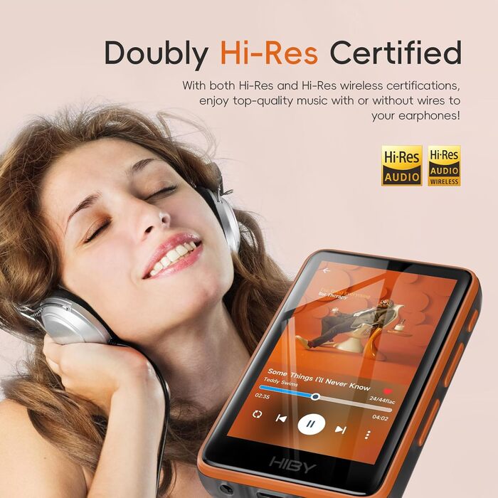 HiBy R1 HiFi MP3-плеєр з Bluetooth 5.1, Hi-Res Audio, DSD256, сенсорний екран 7,6 см, 32 ГБ, навушники Yves, підтримка Tidal/Qobuz, налаштування MSEB