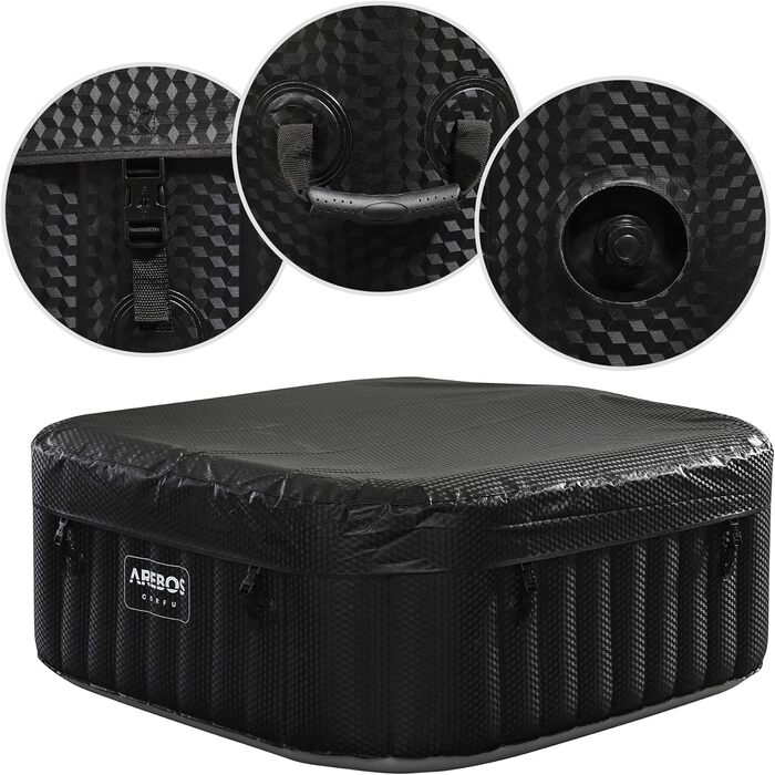 Надувний гідромасажний басейн-джакузі Arebos Whirlpool 154x154 см з LED-підсвіткою, підігрівом та 100 масажними форсунками на 4 особи, 600 л, з кришкою