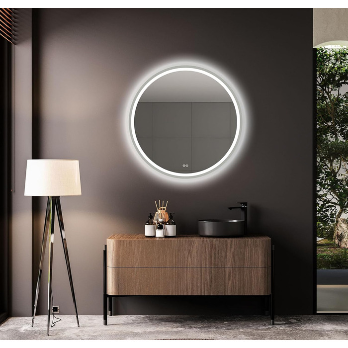 LED дзеркало для ванної кімнати Home Glow круглої форми 80 см з підсвічуванням, антизапарювання, сенсорним вимикачем та металевим каркасом (срібний)