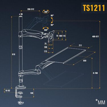 Кріплення для монітора RICOO TS1211: підставка для монітора та клавіатури, робоча станція, VESA, 13-27 дюймів