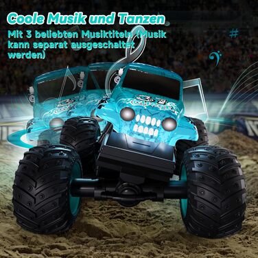 RC Monstertruck 1:20 2.4GHz синій - радіокерований позашляховик для хлопчиків та дівчаток від 3 років з LED підсвіткою, музикою та функцією 'ходьба на двох колесах'