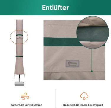 Чохол для садового парасоля Sekey: захисна накидка з вентиляційними отворами, 100% поліестер, водонепроникний, 220 x 30/50 см, хакі