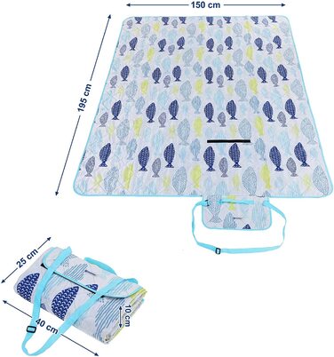 Флісова водонепроникна ковдра для пікніка SONGMICS GCM61C, (світло-блакитна, 195 x 150 см, одномісна)