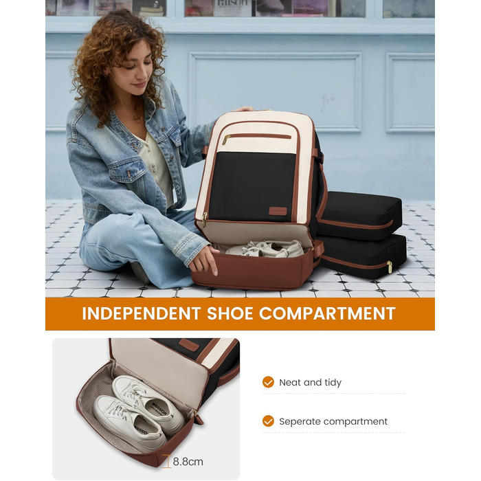 LOVEVOOK Рюкзак для ручної поклажі 40L з окремим відділенням для взуття, жіночий, для подорожей (3 шт.)