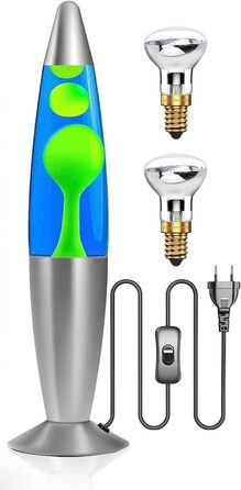 Лампа CELLUSTOP з воском у формі ракети - лава-лампа для ракети - магматична лампа для встановлення - 2 лампочки R39 в комплекті - вимикач - 25 Вт - 34 см - скло та алюміній - зелений