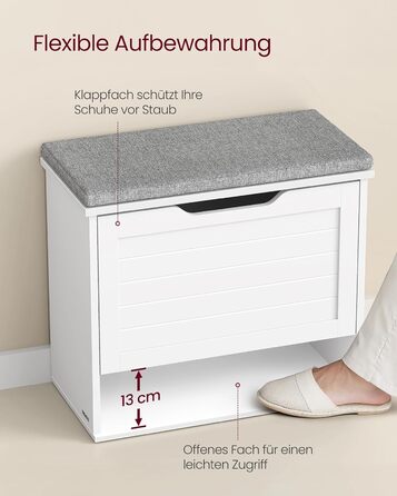 VASAGLE Комод для взуття з сидінням, банкетка для взуття з 3 ярусами, контейнер для взуття на 6 пар, відкидна полиця з регульованою перегородкою, 30 x 60 x 53,5 см, для передпокою, спальні, білий-сірий, LSB121WB01