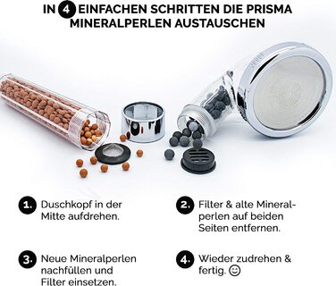 Насадка для душу Prisma: інтенсивний потік, економія води, 3 функції, фільтр, дощова лійка, ручна лійка, масаж (запасний комплект)