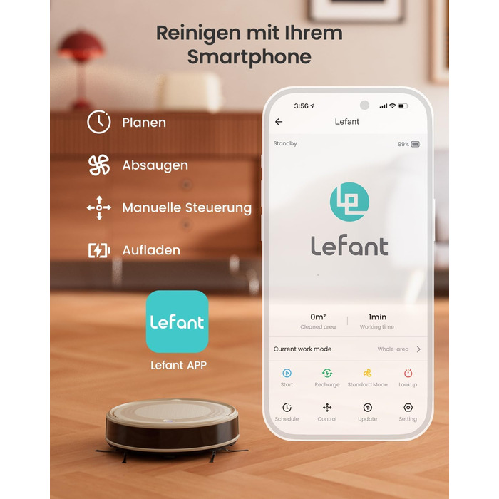 Робот-пилосос LEFANT M330 з функцією миття, 5000Pa, лазерна навігація, PSD-технологія, APP, 160 хв, для тварин, килима, твердих підлог, сірий (M310 Champagne)