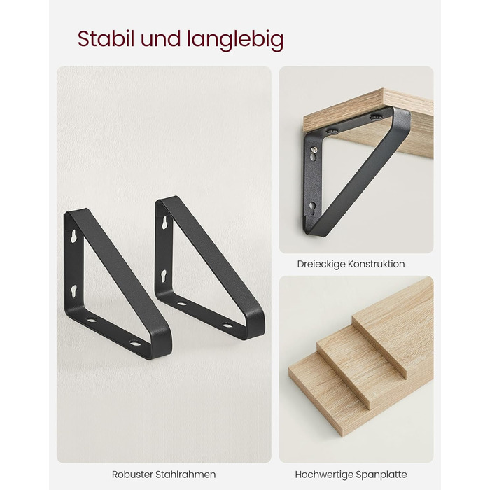 Настінна полиця VASAGLE, комплект з 6 шт., полиці-дошки, 2 способи монтажу, 30/35/40 см, для вітальні, кухні, кабінету, ванної кімнати, вінтажний коричневий + матовий чорний