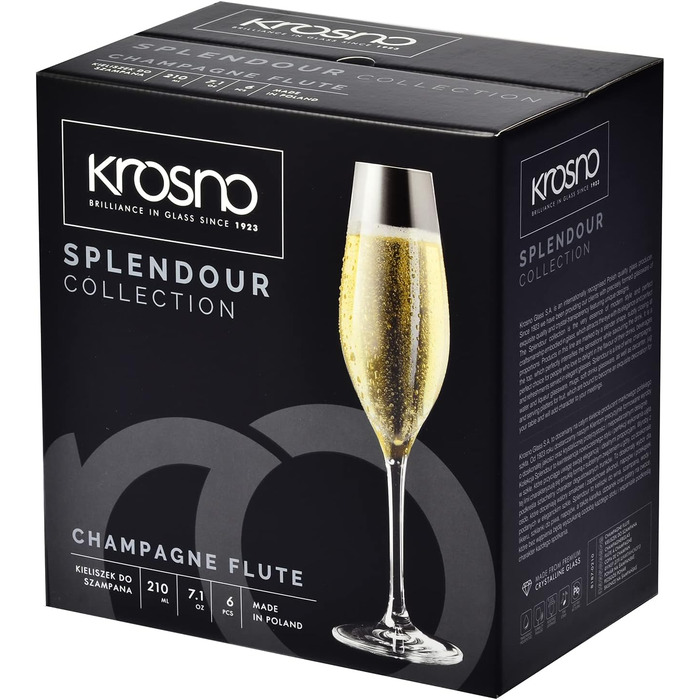 Набір келихів для шампанського KROSNO Champagnergläser Set (6 шт.) 210 мл, Splendour, скло без свинцю, елегантний дизайн, для шампанського, просекко та святкових заходів