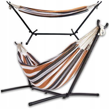 Двомісний гамак Carruzzo коричневий зі стійкою, витримує до 240 кг