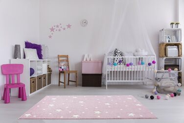Дитячий килим Livone, що не вимагає особливого догляду, для дитячої кімнати, з рожево-білими крапками у вигляді зірок, Розмір 160 х 220 см
