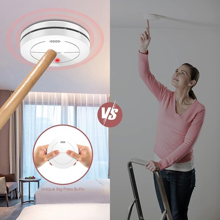 Набір датчиків диму Rauchmelder 6 шт. без LED, з батареєю на 10 років, клейкими панелями, функцією вимкнення звуку, 85 дБ, автономний, для дому