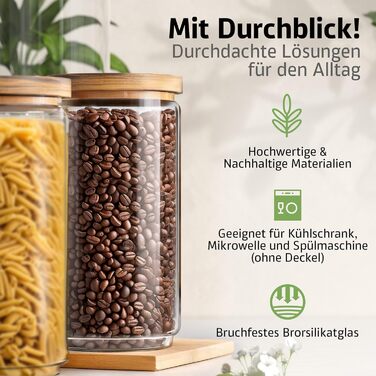 Набір скляних банок для зберігання з кришкою, 4 шт. | 300, 500, 700, 1000 мл, 2x2000 мл | Герметичні, захист від міль | Для спецій та продуктів харчування